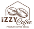 Logo for Izzy Coffee with two coffee beans and the text 'Izzy Coffee Premium Coffee Beans' on a white background.